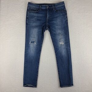 Express Jeans Mens 31x30 Blue Skinny Hyper Stretch Distress‎ Dark Wash Denim